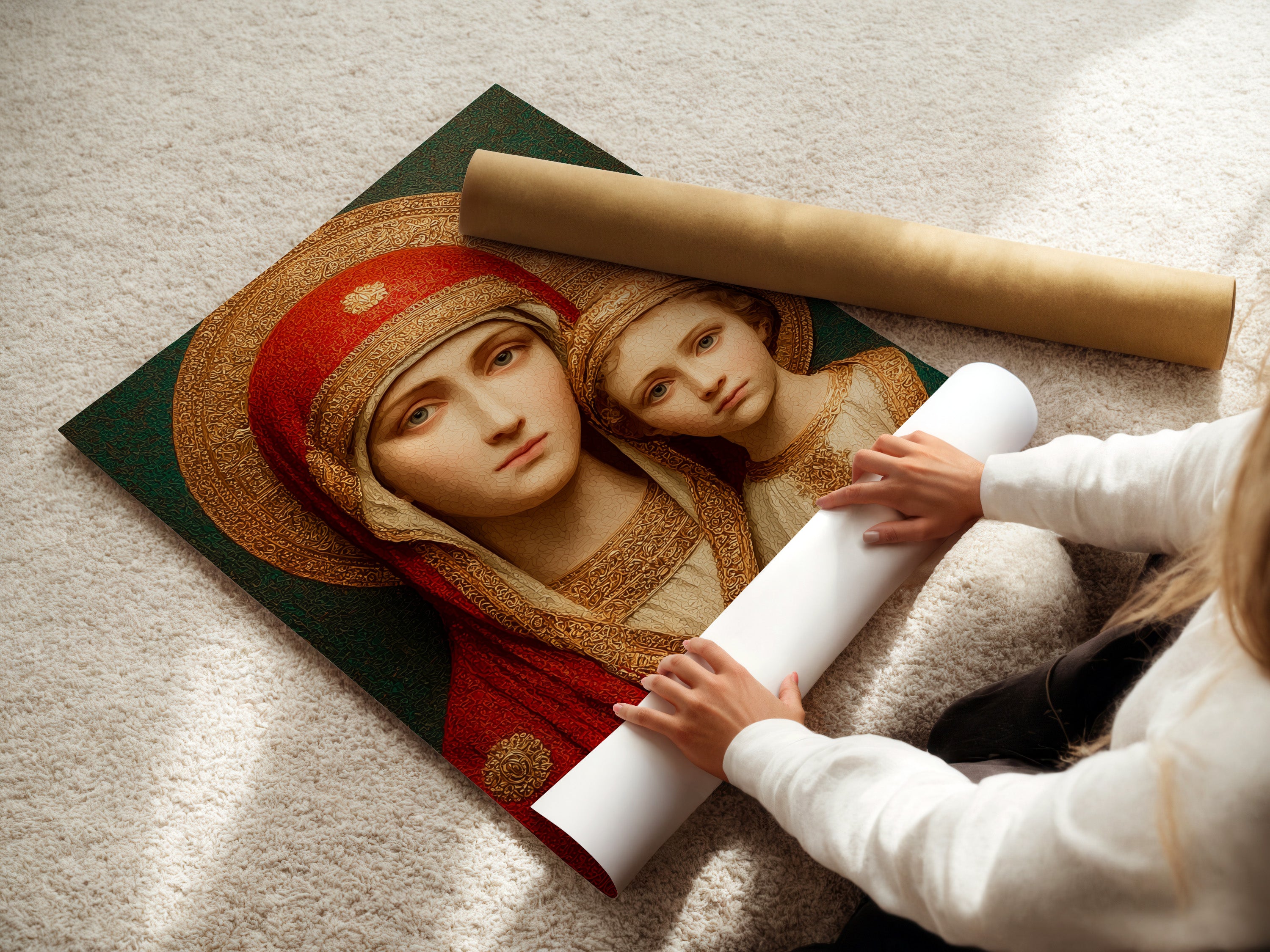 Sacred Mother Child Icon - Religious Art Print, Byzantine Style Portrait, Orthodox Icon Wall Art, Christian Home Decor, Spiritual Gift