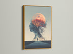 A gold frame highlights a surreal double exposure artwork. The artwork combines a woman silhouette with a moon and a tree. This nature-inspired print is perfect for contemporary spaces. Elevate your decor with our unique wall art selection.