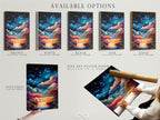 Available options for the Starry Night artwork. Choose from a stretched canvas print a fine art poster paper or a floating frame. Customize your celestial artwork to perfectly match your style. Add a touch of modern art to your home