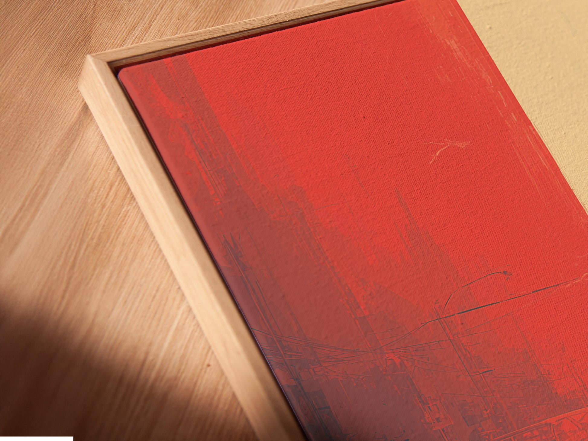 A close-up shot of a canvas print in a floating frame. The floating frame creates a modern and elegant look. It gives the illusion that the artwork is floating. Floating frames add depth and dimension to canvas prints. Explore the unique appeal of floating frames.