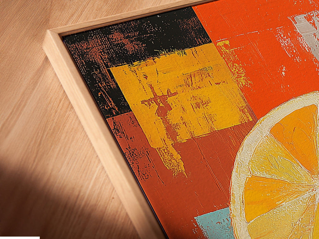 A close-up angle reveals a canvas print in a floating frame. The floating frame gives a modern gallery look. It allows the canvas to appear as if it is floating. This framing style adds depth and dimension. A sophisticated way to display canvas art.