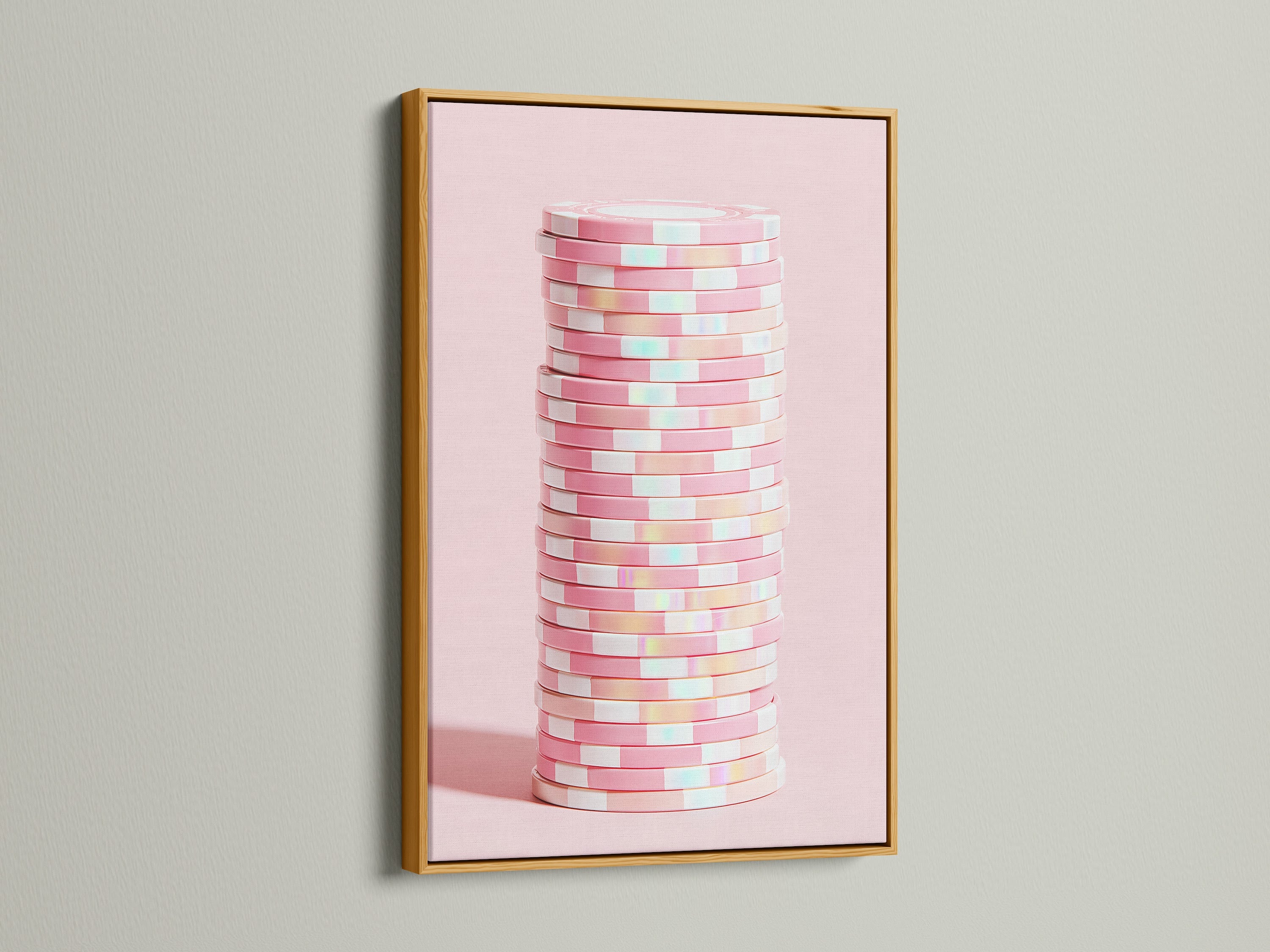 Abstract geometric artwork in a gold frame. The artwork features pink pastel decor. A modern canvas art piece for minimalist spaces. This contemporary art adds a luxurious feel to any room. Perfect for stylish wall decor.
