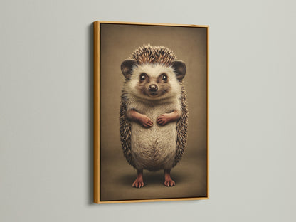 Charming hedgehog artwork presented in a luxurious gold frame. The gold frame enhances the artwork's elegance. It adds a touch of glamour to any room. This framed print is a perfect way to elevate your home decor. A stunning piece for art collectors and animal lovers.