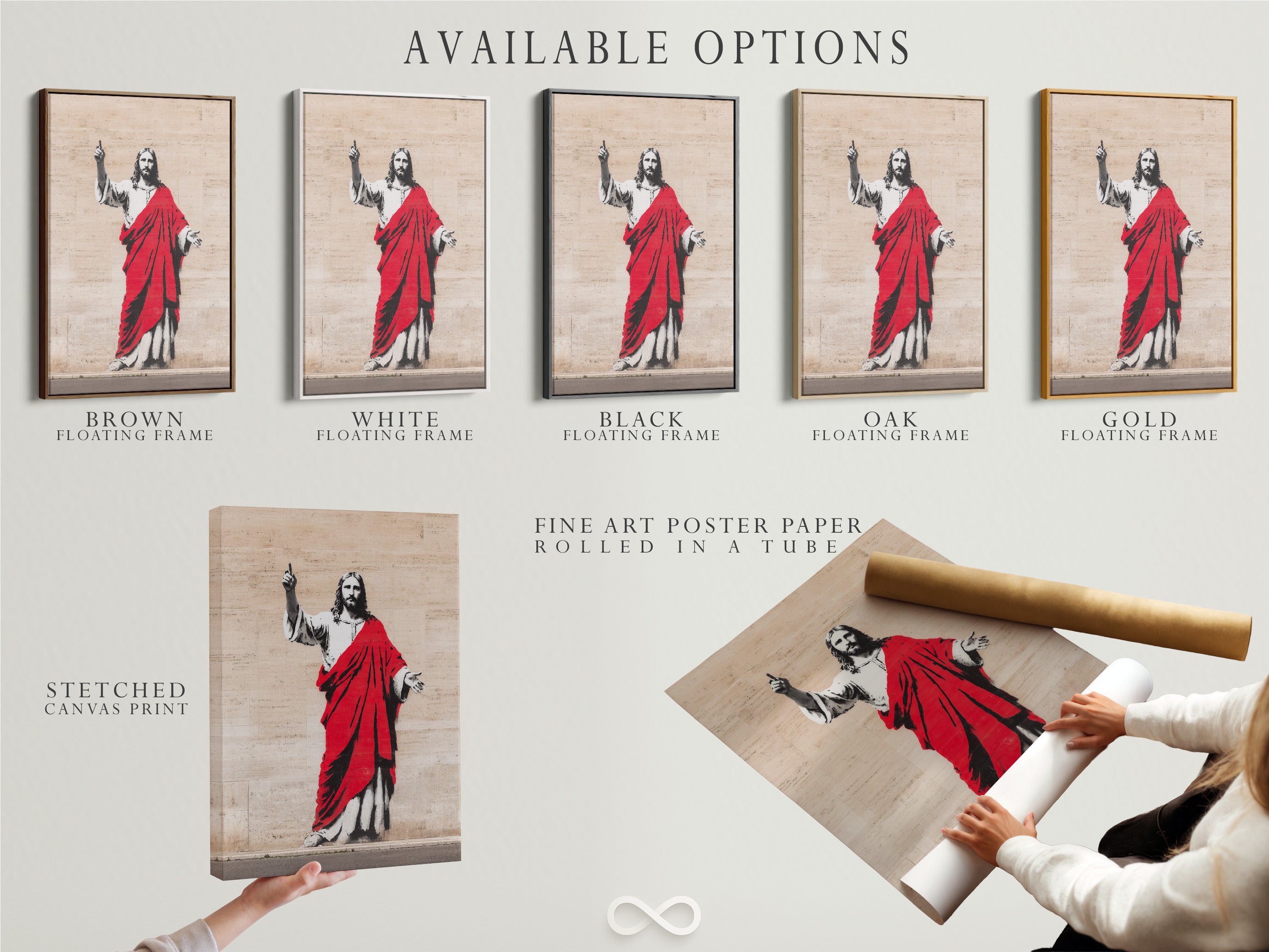 Explore available options for your artwork. This photo shows stretched canvas prints fine art poster paper and floating frames. Choose the perfect medium and frame to showcase your art. Our options cater to every style and preference. Discover the possibilities for your cherished pieces.