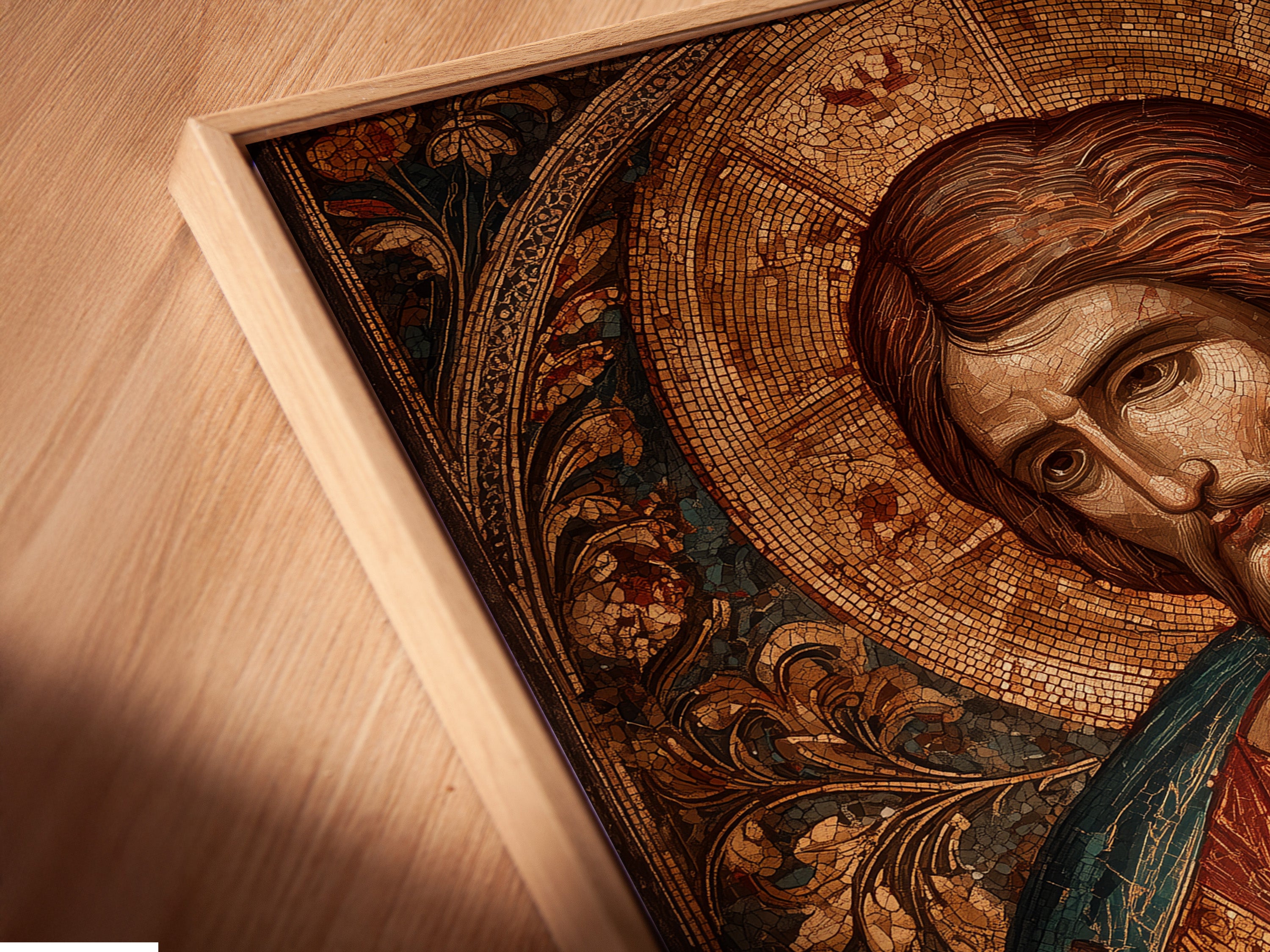 This is a close-up of a canvas print in a floating frame. The floating frame gives the artwork a modern look. It creates a unique display. The canvas print appears to float within the frame. Perfect for showcasing your favorite pieces.