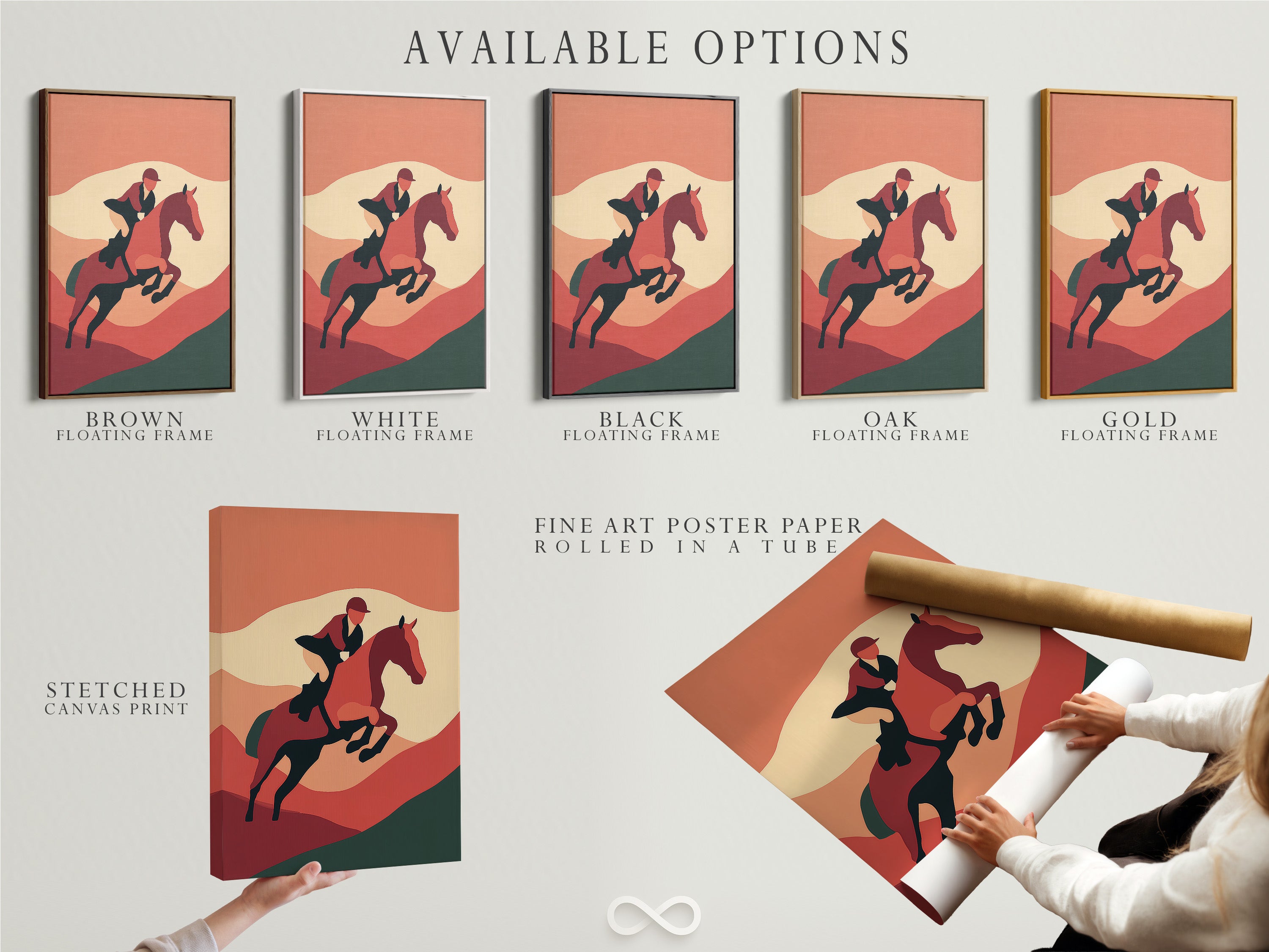 Available options include stretched canvas prints fine art poster paper and floating frames. Select the perfect format for your equestrian art. This horse rider canvas wall art enhances any room. The vintage terracotta western decor is versatile. Find the perfect horse artwork.