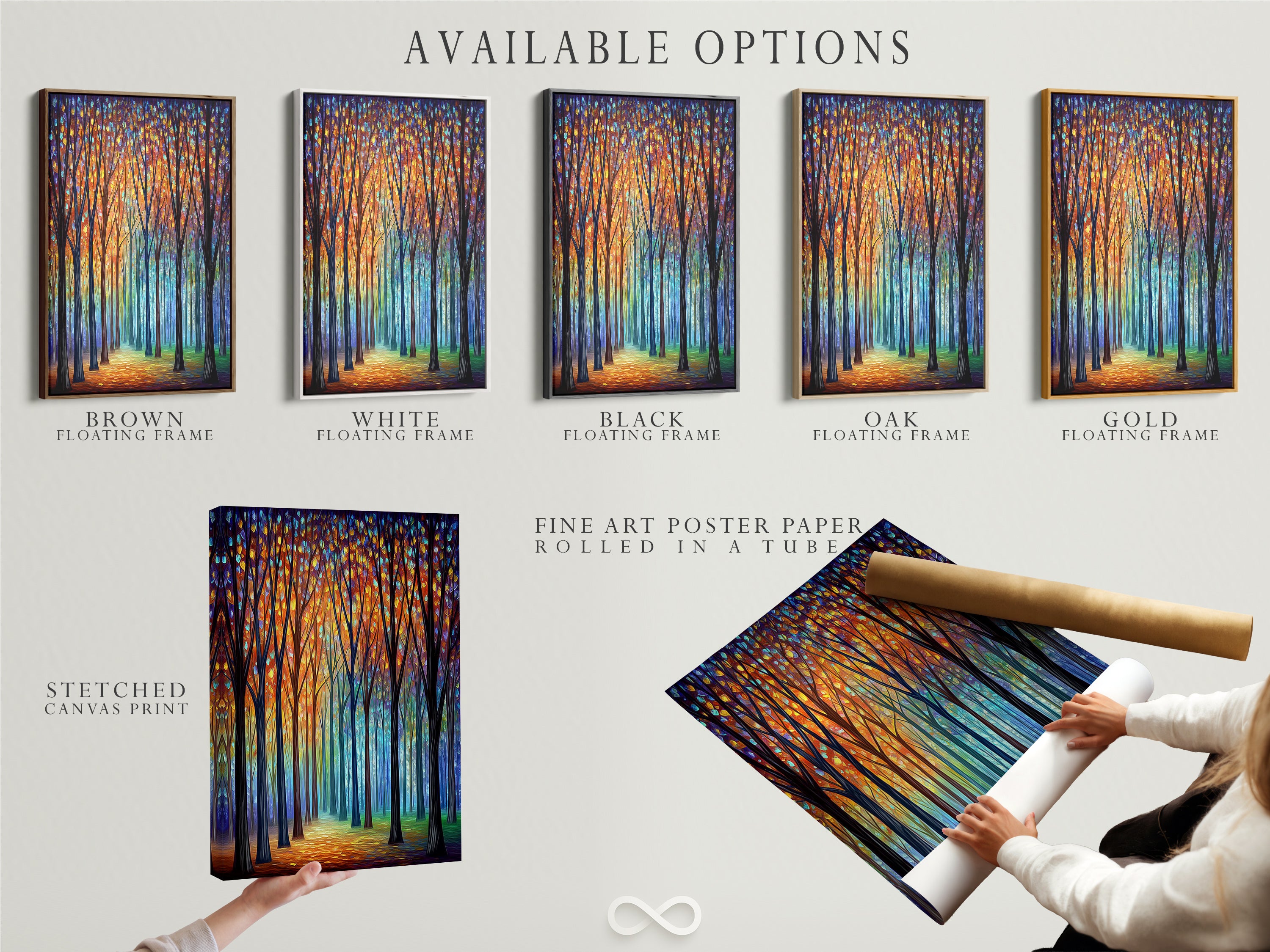 Explore available options including stretched canvas prints fine art poster paper and floating frames. Customize your colorful forest artwork to match your style. Find the perfect modern nature decor piece.