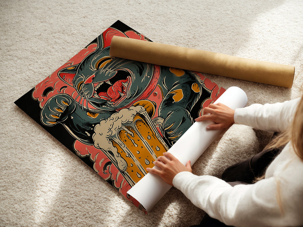 A woman is carefully rolling a fine art poster paper. She is ensuring its pristine condition. The paper is high-quality. Ideal for preserving delicate artwork. This ensures safe handling.