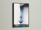 Anchor nautical artwork in a black frame. This navy blue coastal artwork adds sophistication to any wall. Homeowners renters and designers will appreciate its versatility. Ideal for bathroom living room bedroom or home offices. Experience the beauty of sea decor today.