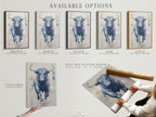 Available options for the bull art. Choose from a stretched canvas print or fine art poster paper. Consider a floating frame. The animal canvas provides modern artwork for your home.