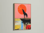 The Wolf Moon Canvas Art looks great in an oak frame. This abstract wildlife wall art features a colorful sunset print. The wolf silhouette art brings a modern touch to any room. See how an oak frame enhances this unique animal-themed artwork. Perfect for adding style to your wall decor.