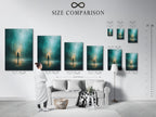 Size comparison chart displayed in an interior setting. Visualize the perfect art size for your space. Ensure the right fit and impact. Explore our range of sizes to find your ideal artwork dimensions now