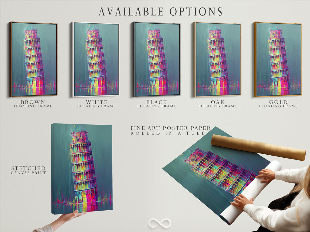 Explore the available artwork options. Choose from stretched canvas prints fine art poster paper or a floating frame. Find the perfect presentation for your Leaning Tower of Pisa artwork. Elevate your colorful wall decor