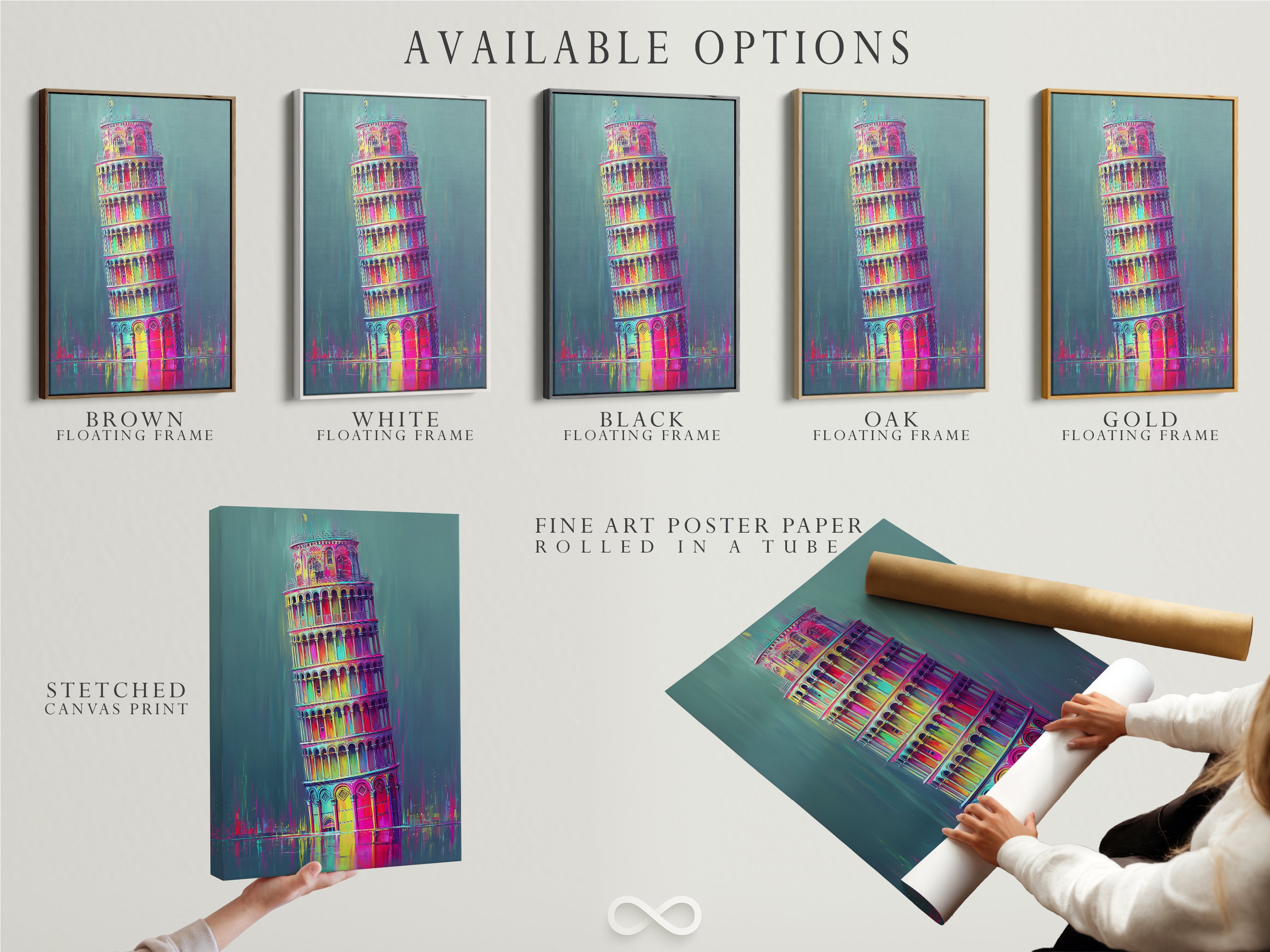 Explore the available artwork options. Choose from stretched canvas prints fine art poster paper or a floating frame. Find the perfect presentation for your Leaning Tower of Pisa artwork. Elevate your colorful wall decor