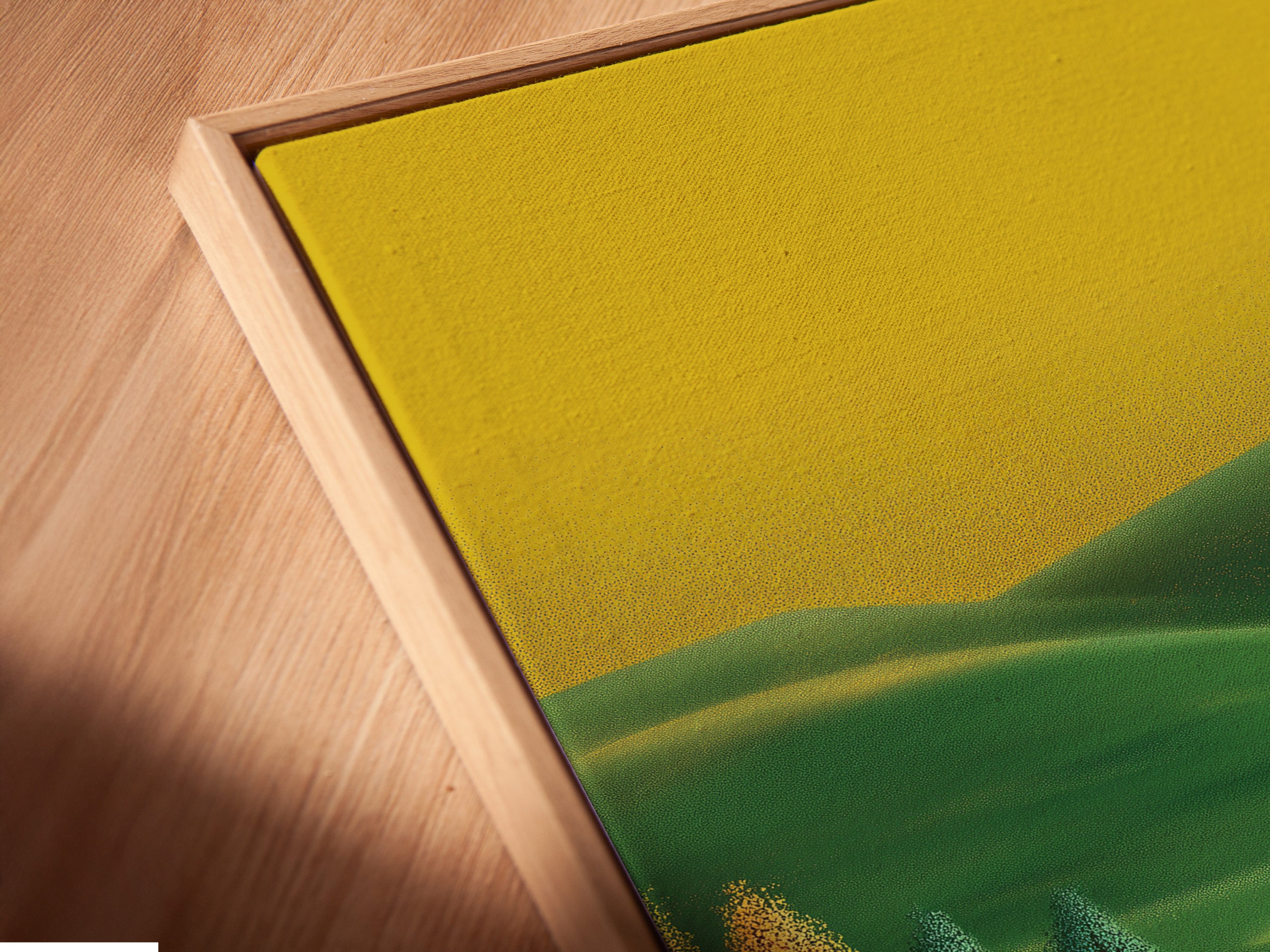 Close up of a canvas print in a floating frame. This golfer artwork is ready to hang. The floating frame adds a modern touch to the vintage golf art. Perfect for sports wall decor. This golf course print enhances any office or man cave. A great golf lover gift.