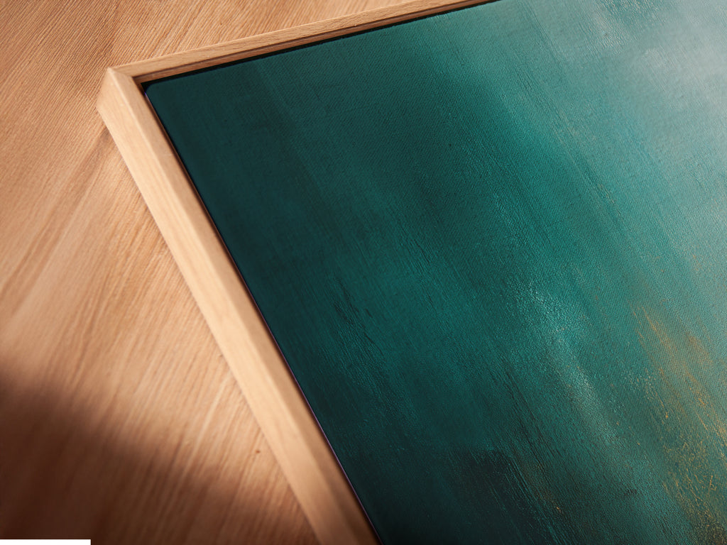 This is an angled close up of a canvas print in a floating frame. The floating frame creates a modern and stylish look. It makes the artwork appear to float on the wall. Add depth and dimension to your walls