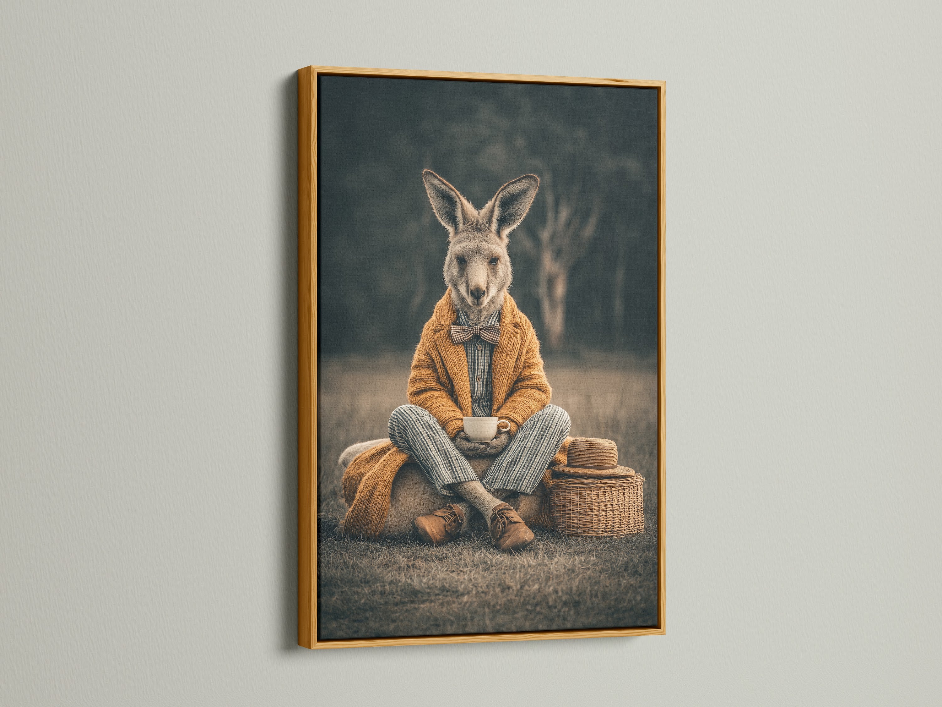 Bring sophistication to your decor with this rabbit artwork. The gold frame adds a luxurious touch. This vintage animal portrait canvas is perfect for any room. Ideal for a library or reading nook this piece exudes charm. The anthropomorphic wall art creates a unique statement. It's a perfect choice for art collectors.