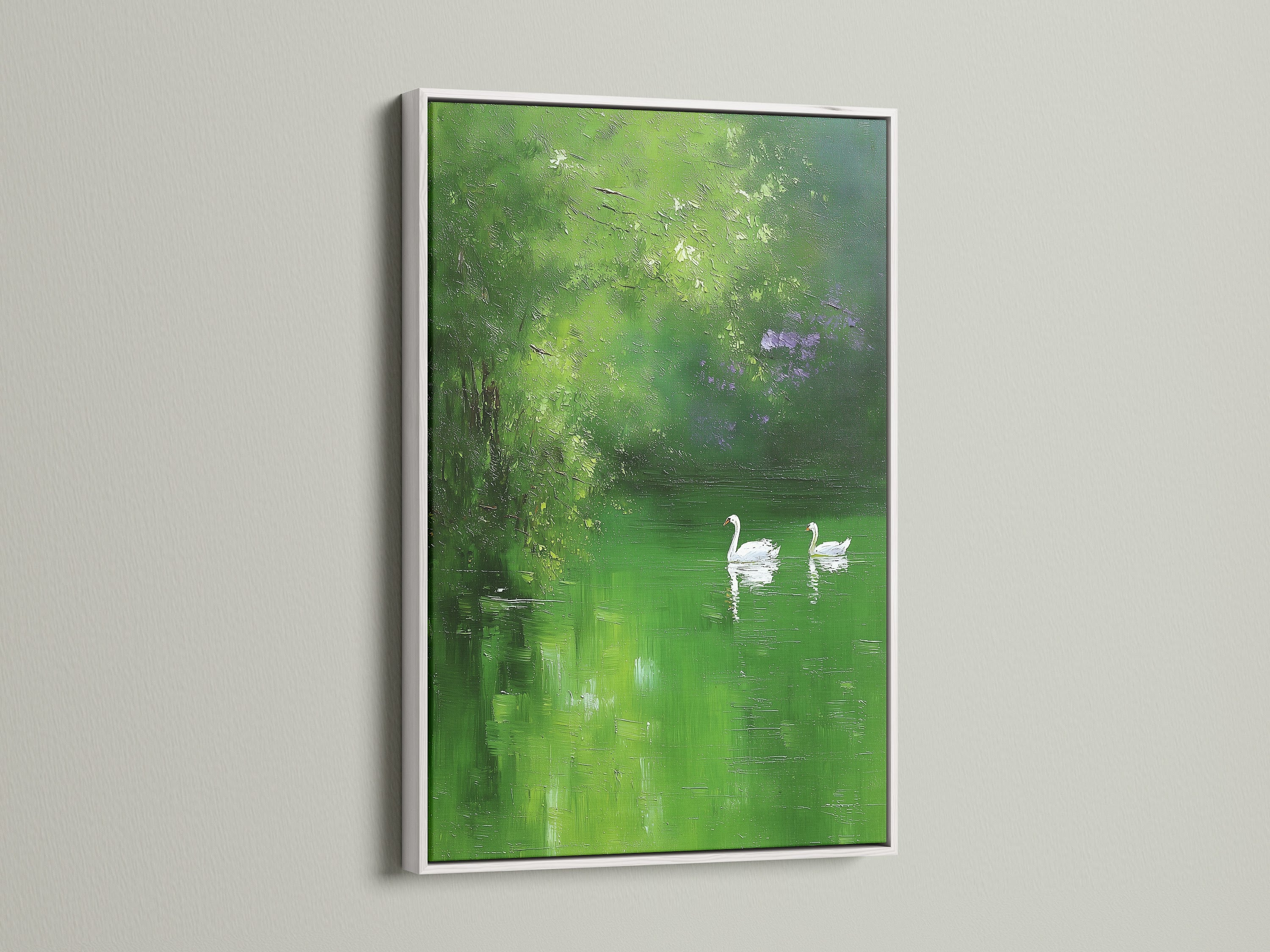 A white frame surrounds a captivating art piece. The white frame offers a clean and modern aesthetic. Brighten your space with our white-framed artwork. Ideal for minimalist interiors. Explore our selection of white frames to complement your art.