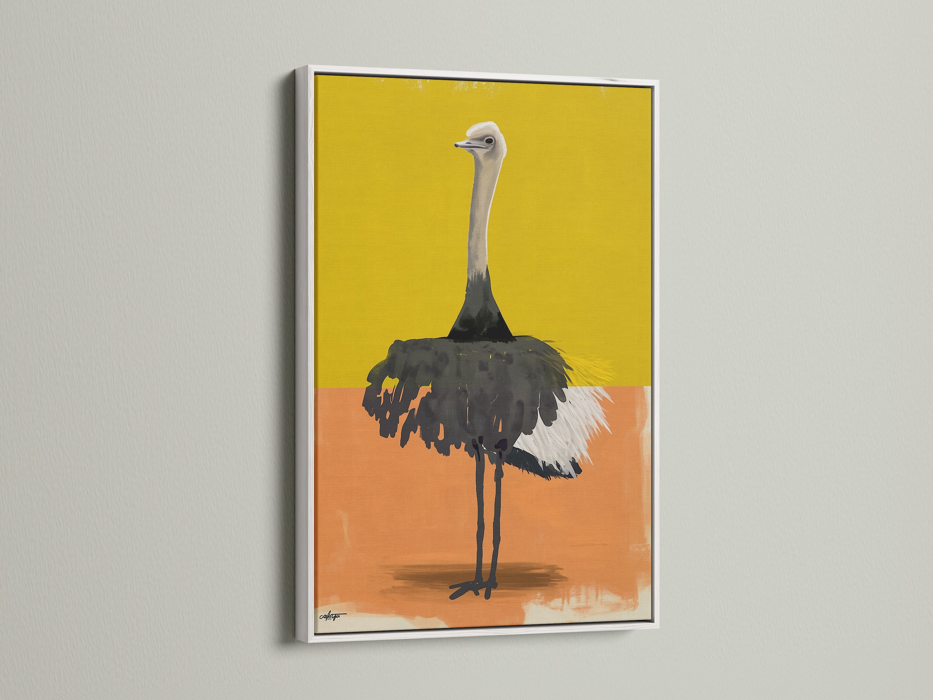 An art piece in a clean white frame. The white frame provides a fresh modern look. This frame ensures the artwork remains the focus. It's a versatile choice that complements any interior. Elevate your art with this sleek option.