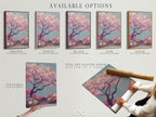 Explore available options for this cherry blossom tree artwork. Choose from a stretched canvas print a fine art poster paper or a floating frame. The pink sakura wall art is versatile. It is perfect for any decor style. Enhance your living room bedroom or office with this Japanese garden canvas print.
