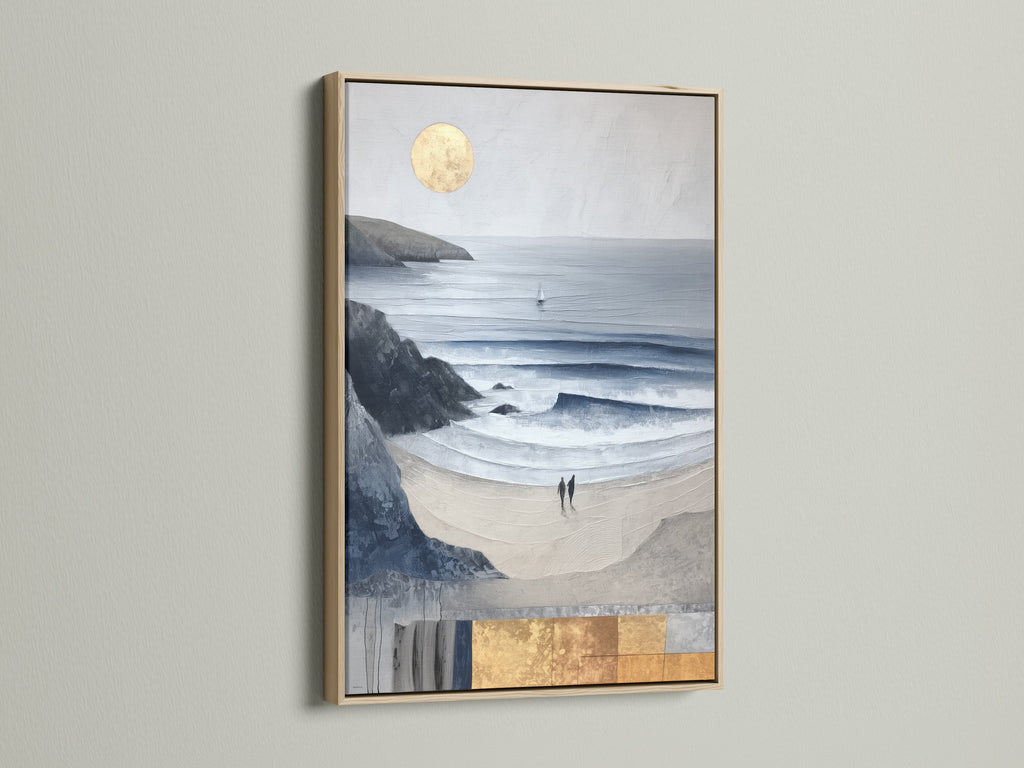 The oak frame enhances the coastal artwork's appeal. The seascape print brings a touch of the ocean indoors. Perfect modern art print for coastal decor. The frame complements the sea artwork beautifully.