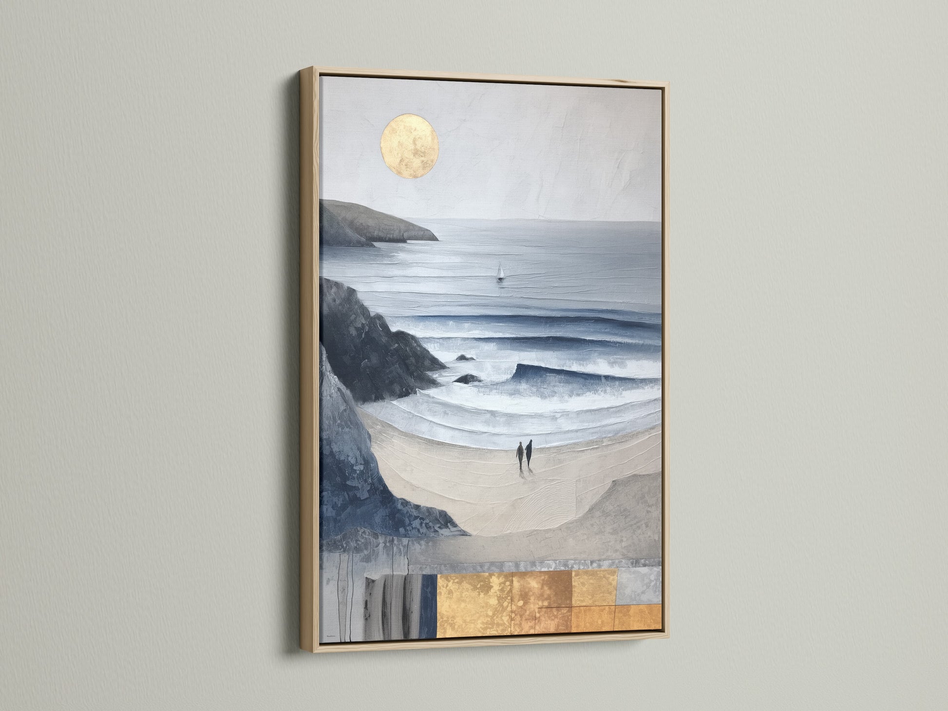 The oak frame enhances the coastal artwork's appeal. The seascape print brings a touch of the ocean indoors. Perfect modern art print for coastal decor. The frame complements the sea artwork beautifully.