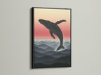 This is a black frame on the whale artwork print. The frame enhances the minimalist decor. The mountain landscape wall art is a beautiful nature print. Perfect as ocean wall art or minimalist art.