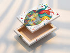 A stretched canvas print displays the anatomical heart artwork. The heart is composed of colorful city houses. This contemporary medical art is ready to hang. The stretched canvas provides a gallery-quality look. Perfect for adding a unique touch to any room.