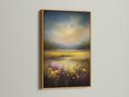 The Golden Field artwork is displayed in a gold frame. The artwork is perfect for adding a rustic touch to your decor. Ideal for homeowners renters and business owners seeking minimalist Scandinavian or farmhouse styles. It enhances various spaces including studios lobbies and clinics.