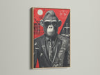Cool Gorilla Art Print in an oak frame. This quirky office art features a monkey dressed as a lawyer. This art makes a statement. Ideal for modern or eclectic styles