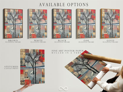 Explore available options for Crane Bird Abstract Lake artwork including stretched canvas print fine art poster paper and floating frame. Choose the perfect format to complement your space. Elevate your modern wall art collection.
