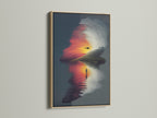 A surreal landscape print with a sunset reflection is showcased in an oak frame. This contemporary art piece brings a unique touch to any space. The artwork is ideal for living rooms bedrooms offices studios lobbies clinics cafés and boardrooms.