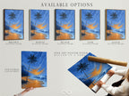 Explore available options for tropical beach art. Choose from stretched canvas prints fine art poster paper or floating frames. Admire the palm tree at sunset and ocean waves. Customize your coastal wall decor to match your unique style.