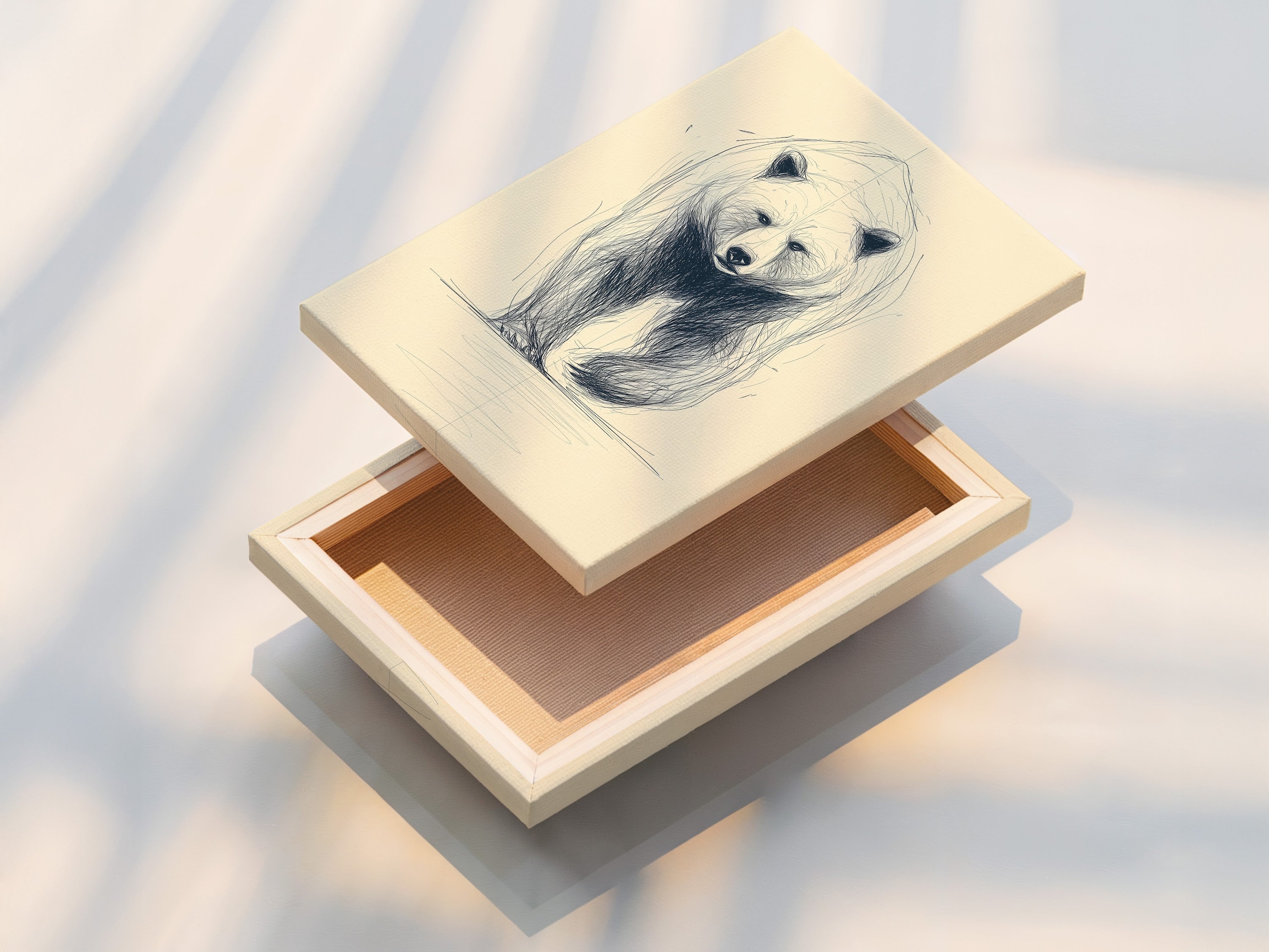 Stretched canvas print featuring bear art. This minimalist wildlife sketch is perfect for adding a rustic touch. The animal drawing enhances any room with its vintage charm. Ideal for living rooms bedrooms and offices. This stretched canvas print is ready to hang.