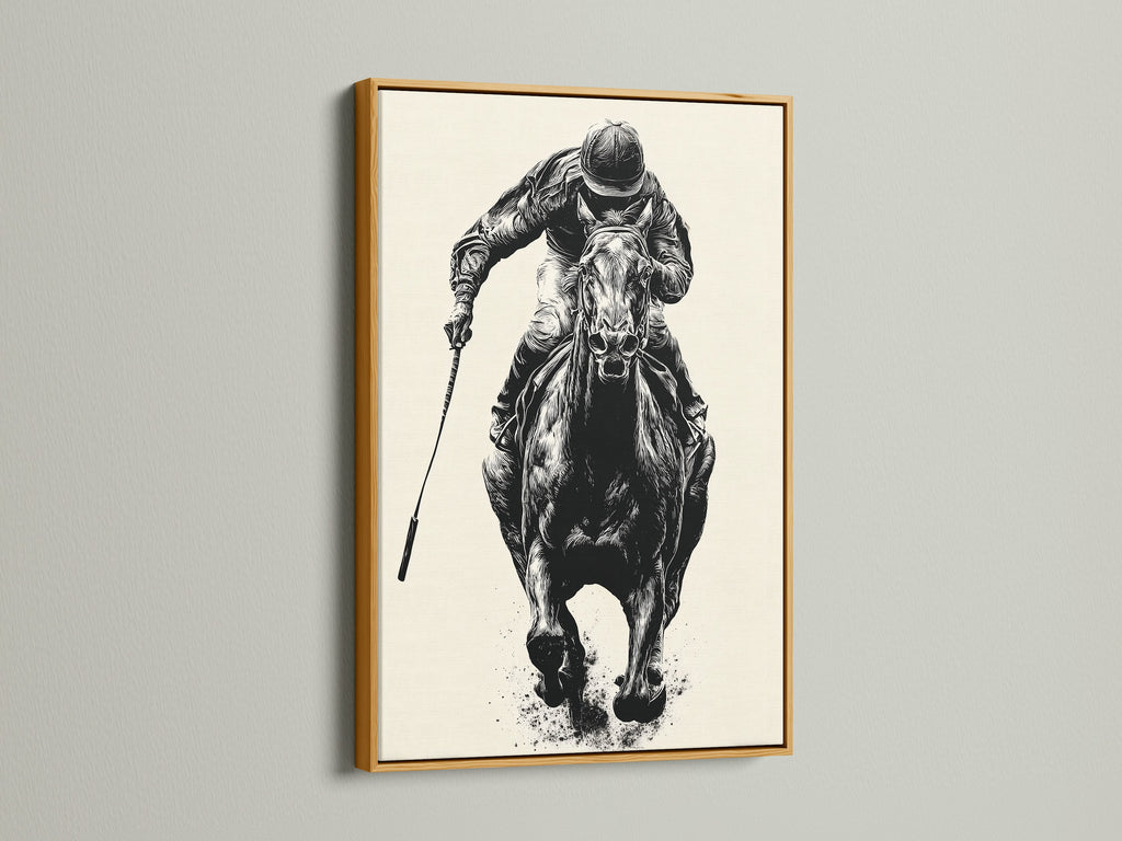 Artwork of a horse race in a gold frame. The gold frame brings a luxurious and opulent feel. Browse our gallery for stunning art prints. Add a touch of glamour to your home with our exquisite framed artwork.
