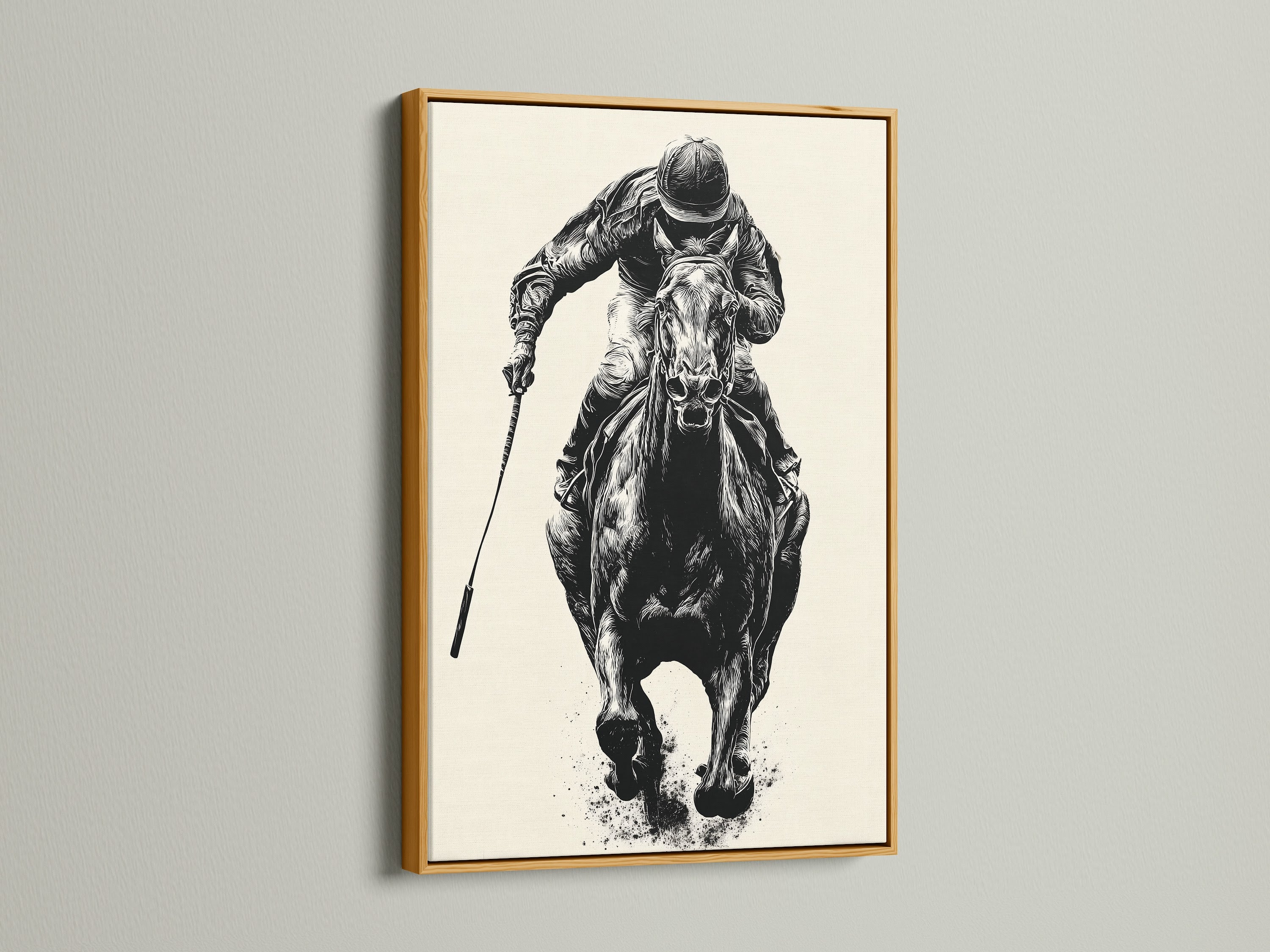 Artwork of a horse race in a gold frame. The gold frame brings a luxurious and opulent feel. Browse our gallery for stunning art prints. Add a touch of glamour to your home with our exquisite framed artwork.