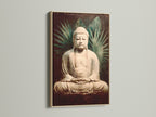 Vintage Buddha artwork displayed in an oak frame. The spiritual zen decor enhances any meditation space. This buddha art brings peace and calm. The oak frame adds a natural touch. This is perfect for yoga studio art or a peaceful home.
