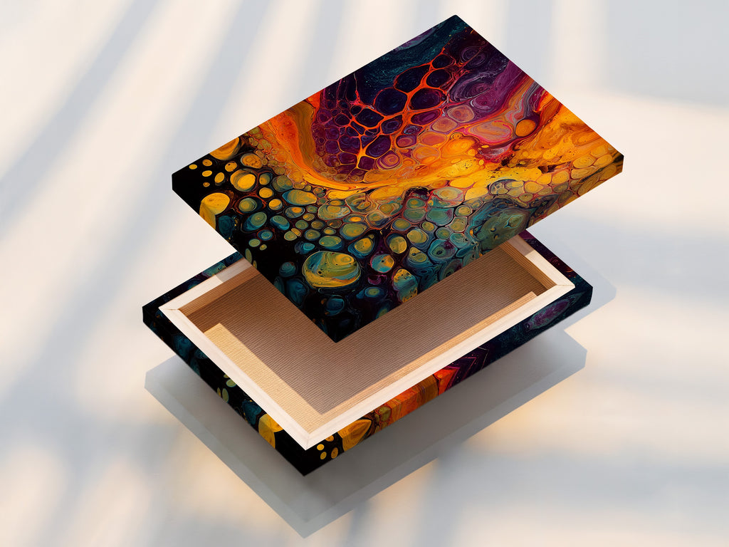 View of a stretched canvas print. The canvas is tightly stretched over a wooden frame. This provides a gallery-ready look for your artwork. Canvas prints offer texture and depth. Enjoy your art on durable canvas.