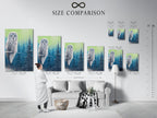 Size comparison chart in an interior setting. See how our owl canvas prints fit in various spaces. Choose the perfect size for your living room wall art. Visualize the impact of this woodland creature artwork.