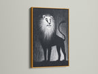 A luxurious lion artwork is displayed in a gold frame. The artwork is elegantly presented. The gold frame adds a touch of opulence. Transform your living space with this eye-catching piece.