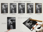 Available options include a stretched canvas print fine art poster paper and a floating frame. Select the best option for your surreal woman artwork. Black and white photography to fit your style