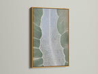 A gold frame showcases abstract nature art. This artwork is printed on canvas. The sage green color is prominent. It is ideal as living room wall art bedroom wall decor and office wall art.