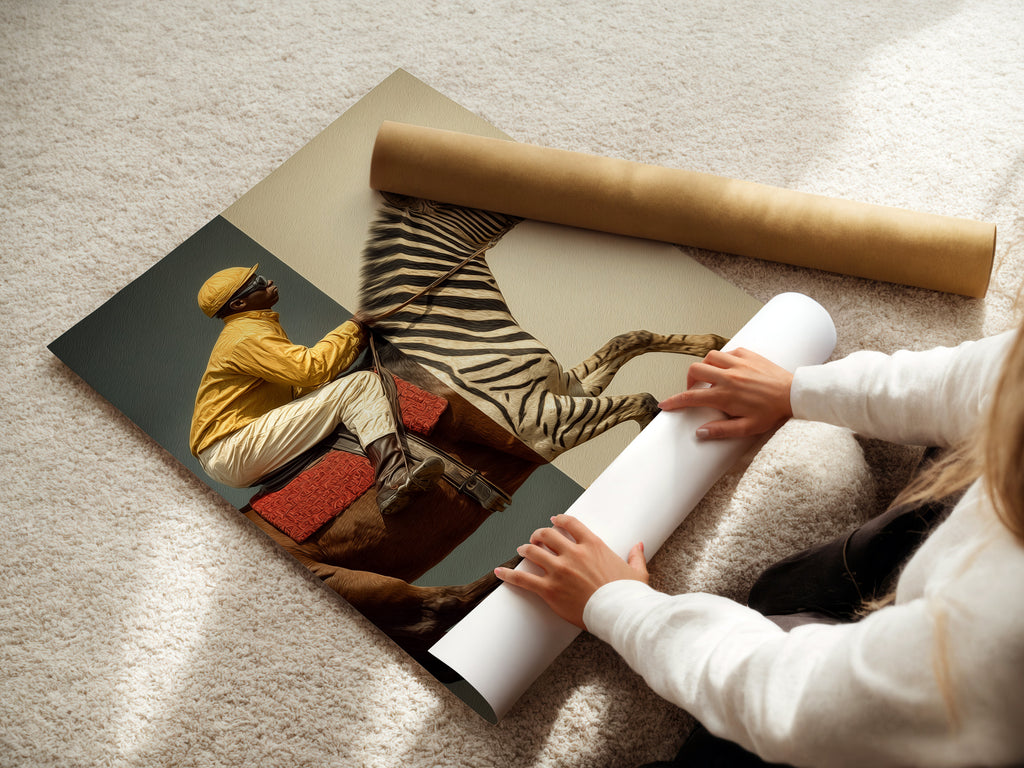A woman carefully rolling a fine art poster paper. High-quality fine art paper ensures vibrant and lasting prints. Create stunning displays with our premium fine art poster paper. Perfect for any space.