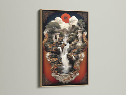 This oak frame showcases a tranquil Asian Zen Garden Wall Art canvas. The oriental style print brings serene scenery. Ideal for meditation decor and spiritual artwork. Explore this calming art now.