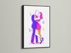 Dancing couple art is elegantly framed in black. The abstract figures create a striking contrast. This modern line art enhances home decor. It's a perfect gift for dancers. The artwork brings a sophisticated touch to any room.