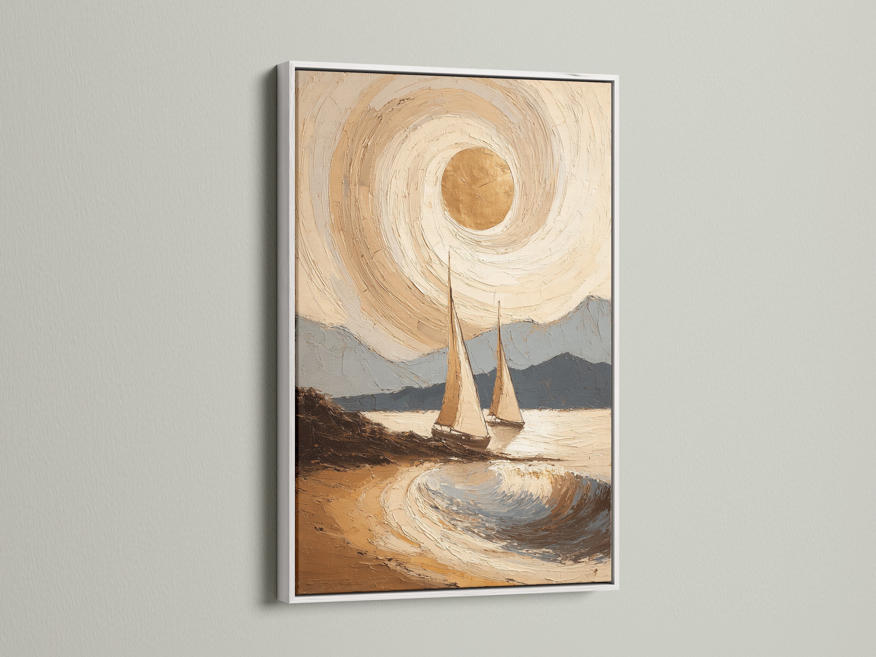 Coastal Sailboat Art Print - Nautical Beach Painting, Ocean Wave Landscape, Seascape Wall Decor, Maritime Home Art, Sailing Boats