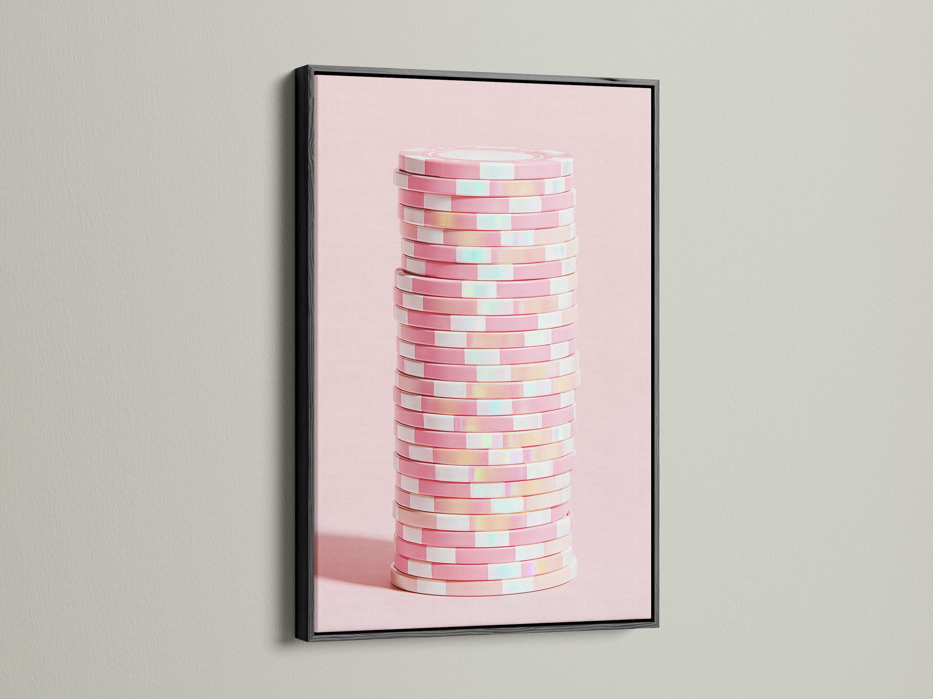 Abstract geometric canvas print in a black frame. The pink pastel wall art offers a modern touch. Great minimalist art for sophisticated office wall decor. This contemporary artwork stands out in any setting.