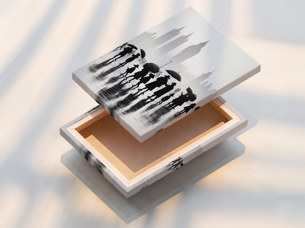 Experience the beauty of our stretched canvas print. This London artwork is ready to hang and enjoy. The black and white cityscape brings a touch of elegance to any room. Perfect for minimalist decor. See the quality in our urban photography and England art.