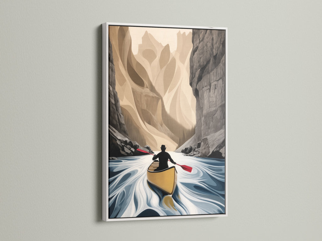 Canoe River artwork with a white frame. This fine art print adds a serene touch to any room. The landscape artwork is perfect for creating a calming atmosphere. It is great for living rooms bedrooms or offices