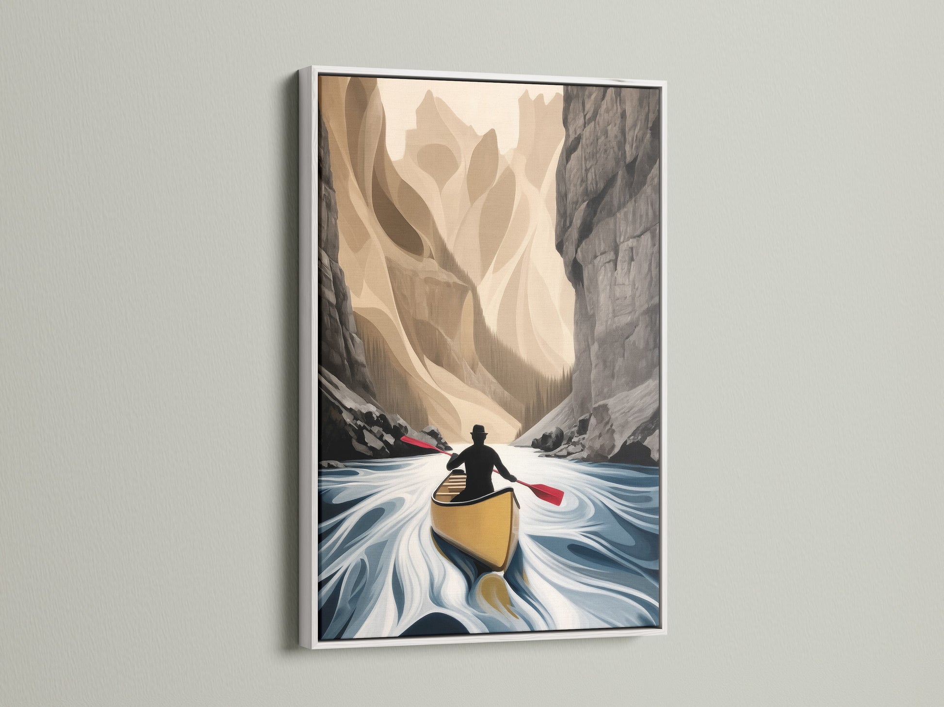Canoe River artwork with a white frame. This fine art print adds a serene touch to any room. The landscape artwork is perfect for creating a calming atmosphere. It is great for living rooms bedrooms or offices